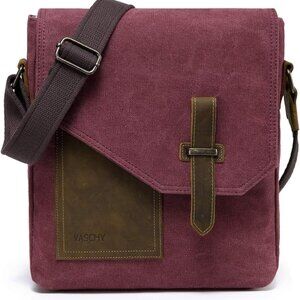 Small Messenger Bag, Vintage Canvas Leather Lightweight Crossbody Bag